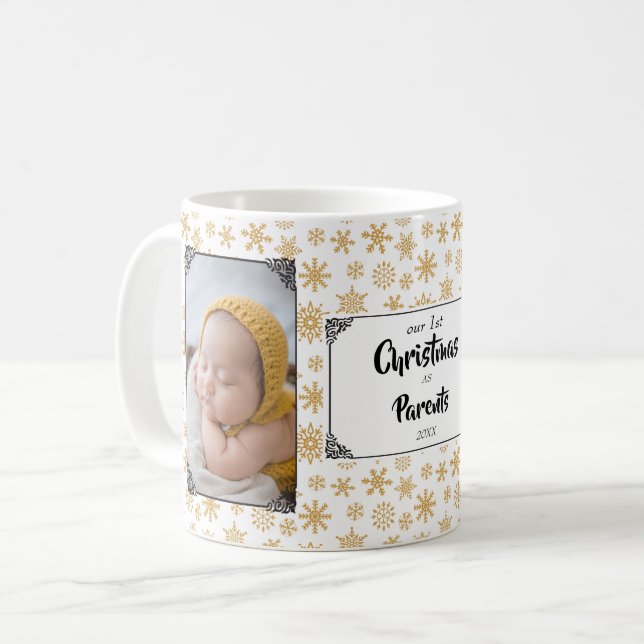 Taza De Café Primeros padres de Navidad Copos de nieve Foto Caf (Anverso izquierdo)