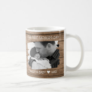 Taza De Café Primeros Padres Día Nuevo Papá Foto Bebé Madera