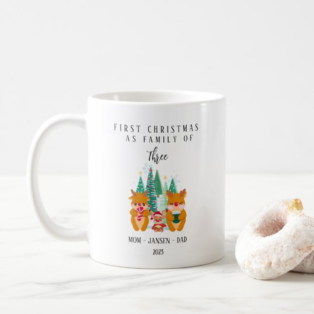 Taza De Café Primeros renos navideños personalizados (Con donut)