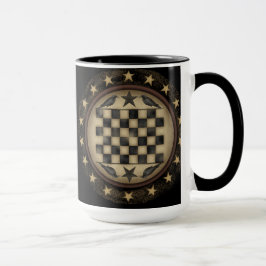 Taza de café primitiva del tablero de damas del