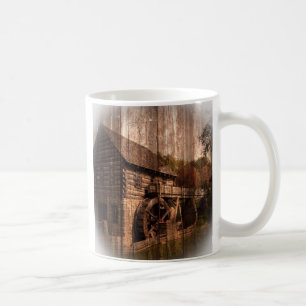 Taza De Café Primitive Barn Wood granjero molino rueda de agua