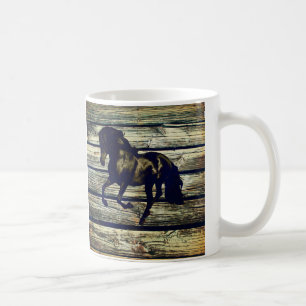Taza De Café Primitive BarnWood Caballo de Stallion negro ecues