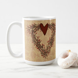 Taza De Café Primitive Pip Berry Heart Wreath Mug
