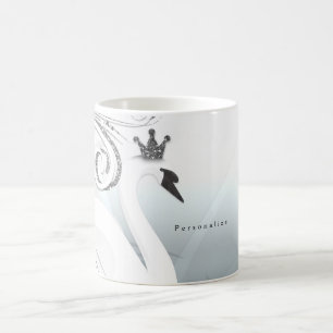 Taza De Café Princesa Cisne Plateado y Blanco Remolino Chic Cue