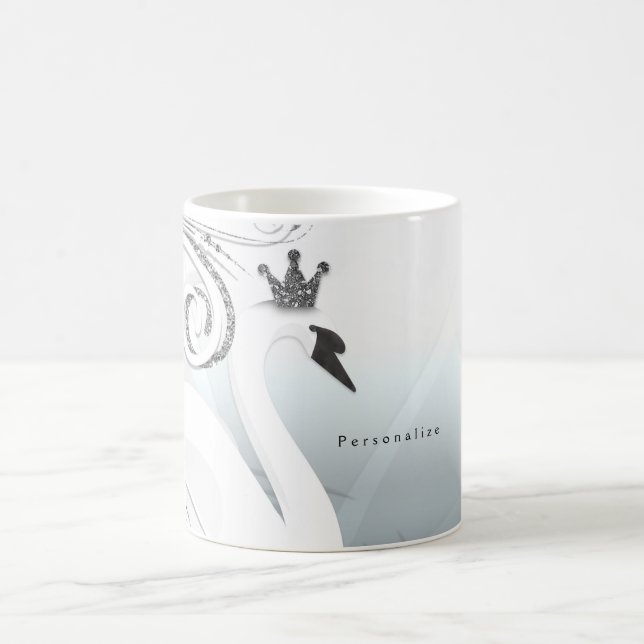 Taza De Café Princesa Cisne Plateado y Blanco Remolino Chic Cue (Centro)