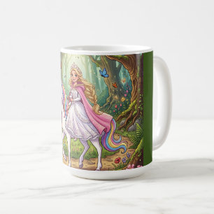 Taza De Café Princesa de dibujos animados montando en el unicor