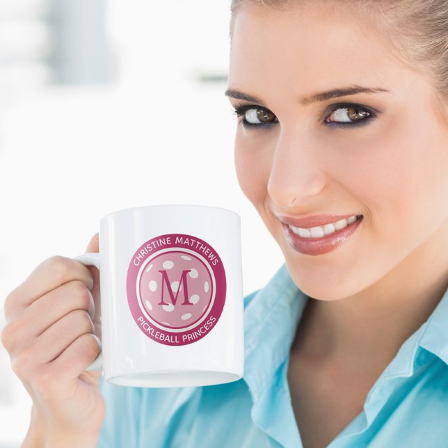 Taza De Café Princesa de Pickleball Nombre de Cota Personalizad (Pickleball Princess Custom Quote Name Initial Pink Coffee Mug)