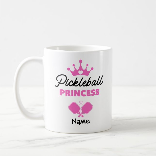 Taza De Café Princesa de Pickleball Rosa Personalizado (Izquierda)