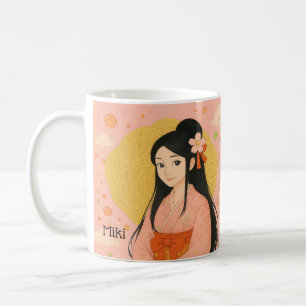 Taza De Café Princesa japonesa de kimono con nombre personaliza