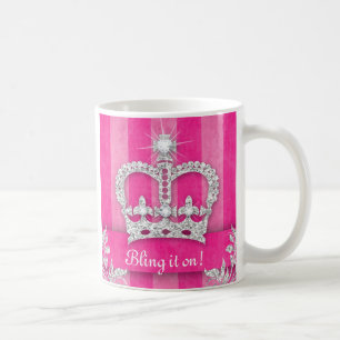 Taza De Café Princesa linda Crown Tiara Pink Stripes