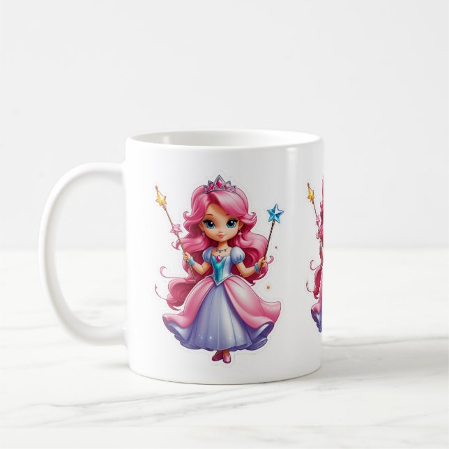 Taza De Café Princesa Rosa Con Arma Mágica Y Tiara (Izquierda)