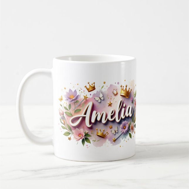 Taza De Café Princess Floral Custom Mug – Personalized Name (Izquierda)