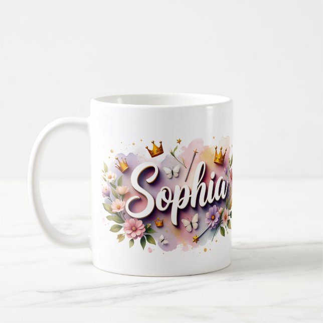 Taza De Café Princess Floral Custom Mug – Personalized Name  (Izquierda)
