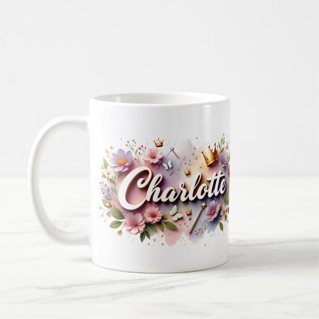 Taza De Café Princess Floral Custom Mug – Personalized Name (Izquierda)
