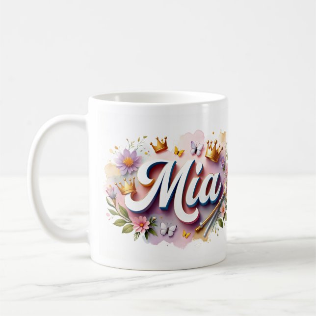 Taza De Café Princess Floral Custom Mug – Personalized Name Mia (Izquierda)