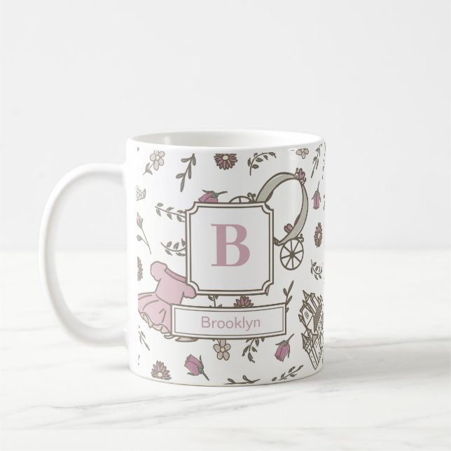Taza De Café Princess Pattern Pink Monogram (Izquierda)