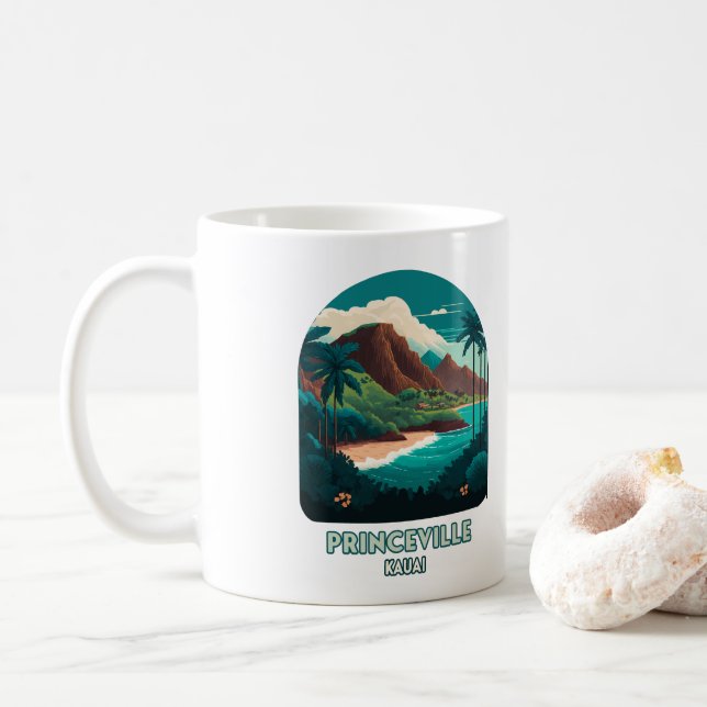 Taza De Café Princeville Kauai Hawaii Beach Mountains Retro (Con donut)