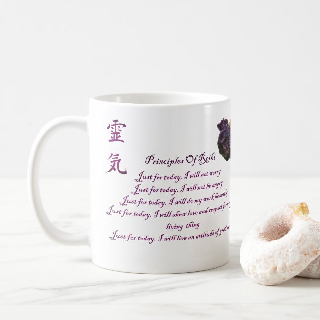 Taza De Café Principios de Reiki sólo para hoy Rosa (Con donut)