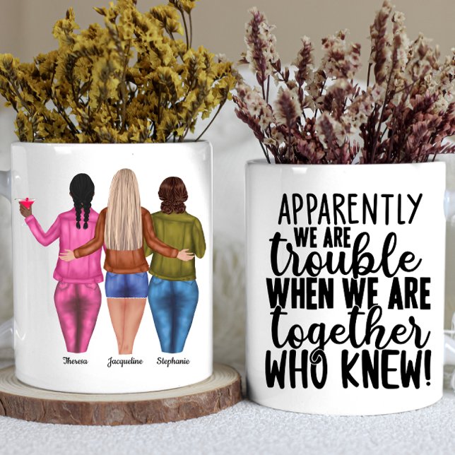 Taza De Café Problemas personalizados de 3 mejores amigos (Personalized 3 Best Friends Trouble Coffee Mug)