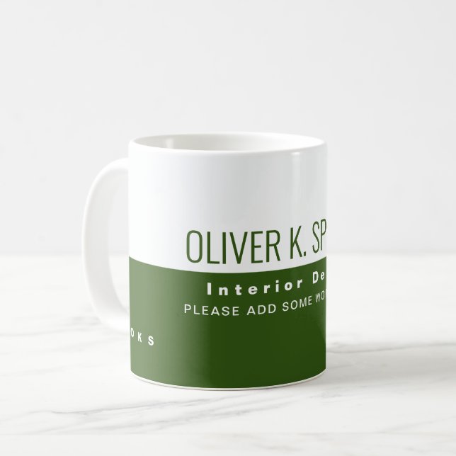 Taza De Café profesión de diseño interior mitad verde mitad bla (Anverso izquierdo)