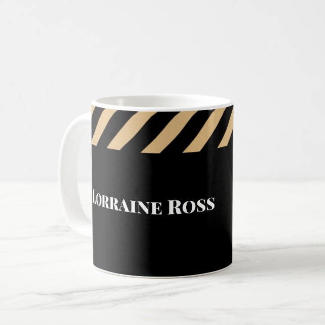 Taza De Café Profesional de rayas marrón y negro (Anverso izquierdo)