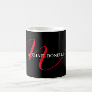 Taza De Café Profesional del monograma rojo moderno negro