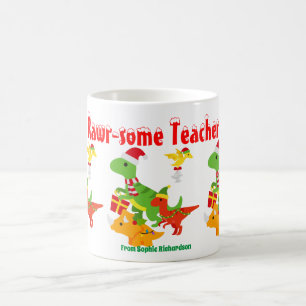 Taza De Café Profesor Agradecimiento Navidad Niños Dinosaurio