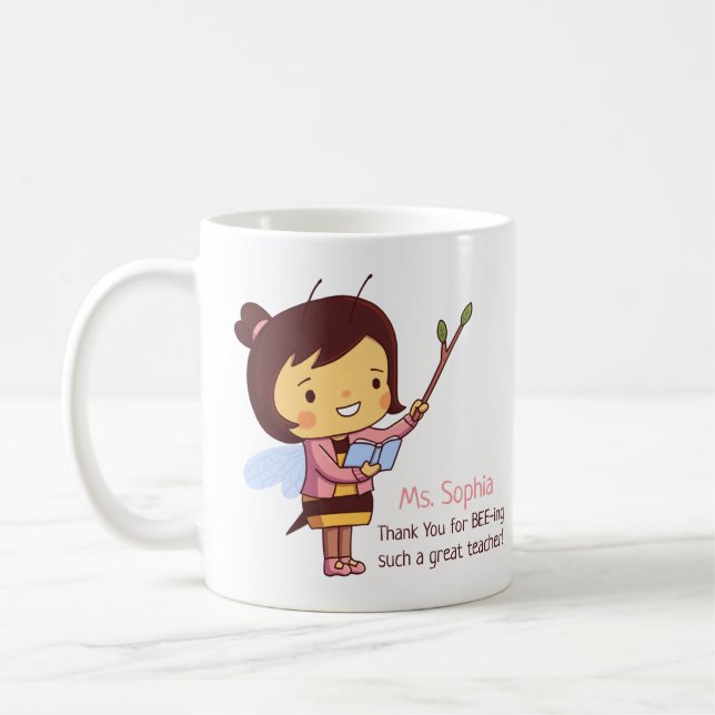 Taza De Café Profesor De Abejas De Cute Gracias Personalizado (Izquierda)