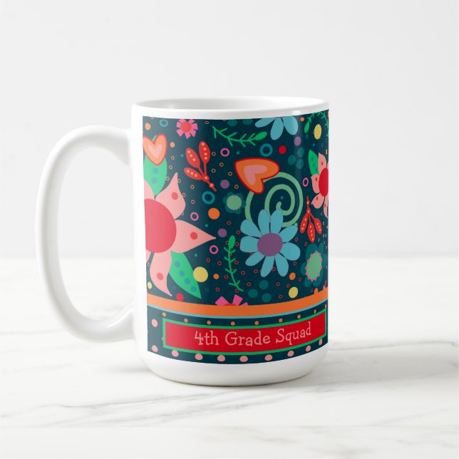 Taza De Café Profesor de Cute Floral Clase Inicial Personalizad (Izquierda)