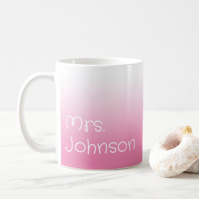 Taza De Café Profesor de degradado blanco y rosado (Con donut)