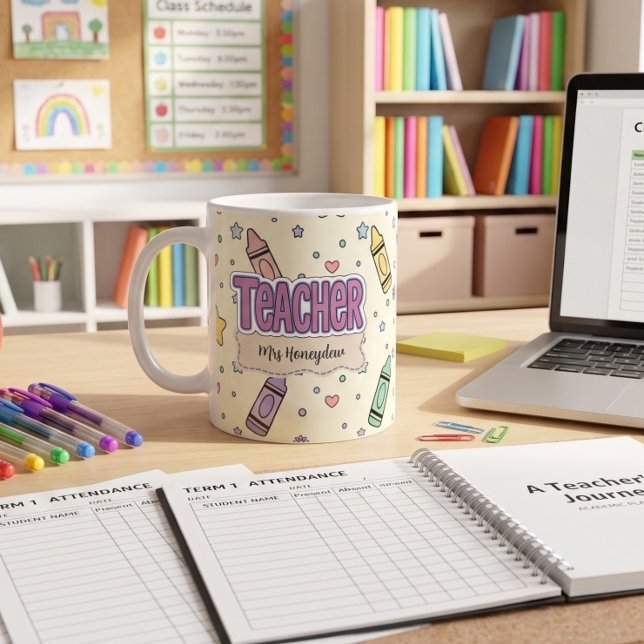 Taza De Café Profesor de lápiz pastel Patrón escolar  (Subido por el creador)