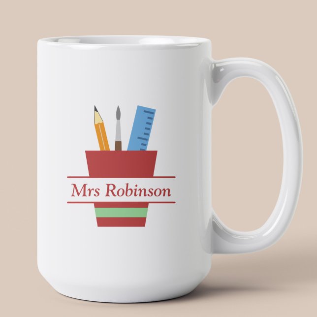 Taza De Café Profesor de Monograma de Lápiz Gracias Regalo (Pencil Holder Monogram Teacher Thank You Gift Coffee Mug)