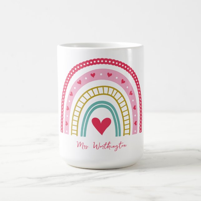 Taza De Café Profesor de Monograma del Corazón Arcoiris (Centro)