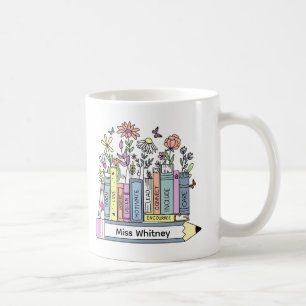 Taza De Café Profesor o bibliotecario de flores y libros