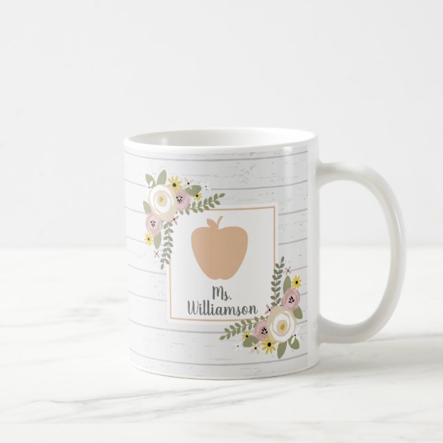 Taza De Café Profesor personalizado madera floral polvorienta (Derecha)