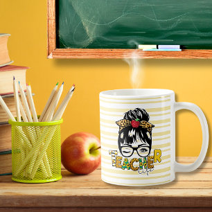 Taza De Café Profesor retro Messy Bun Sunflower Leopard Stripes