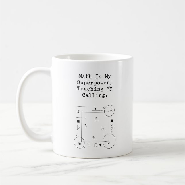 Taza De Café Profesor Superpoder Matemático | Vocación y Pasión (Izquierda)
