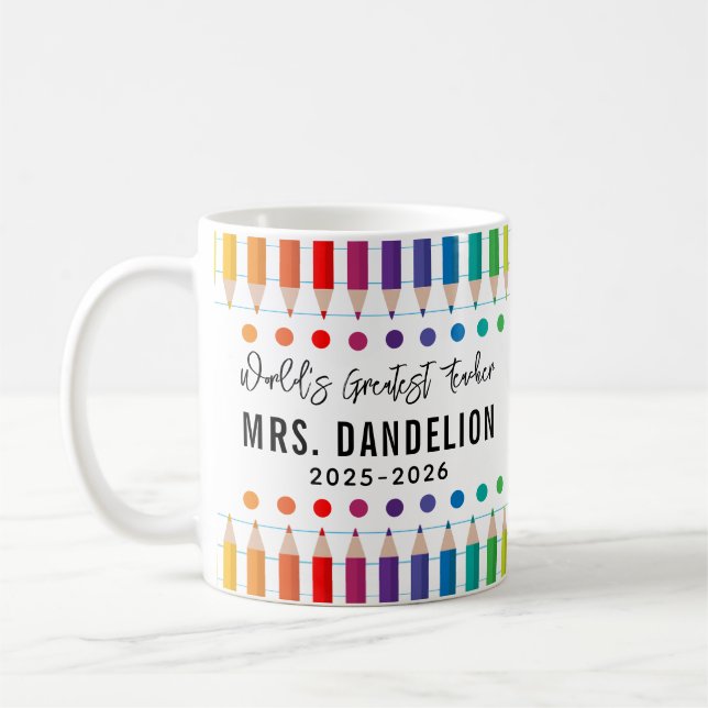 Taza De Café Profesora de guardería Rainbow Crayons (Izquierda)