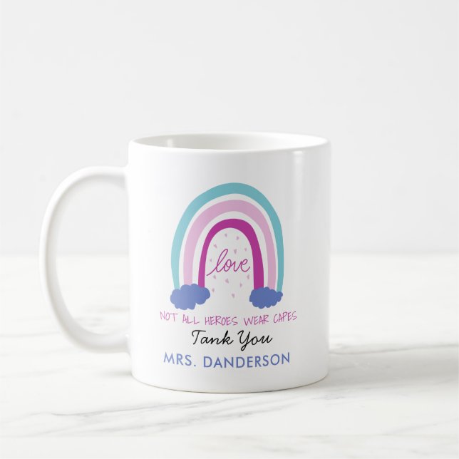 Taza De Café Profesora moderna de acuarela arcoíris gracias reg (Izquierda)