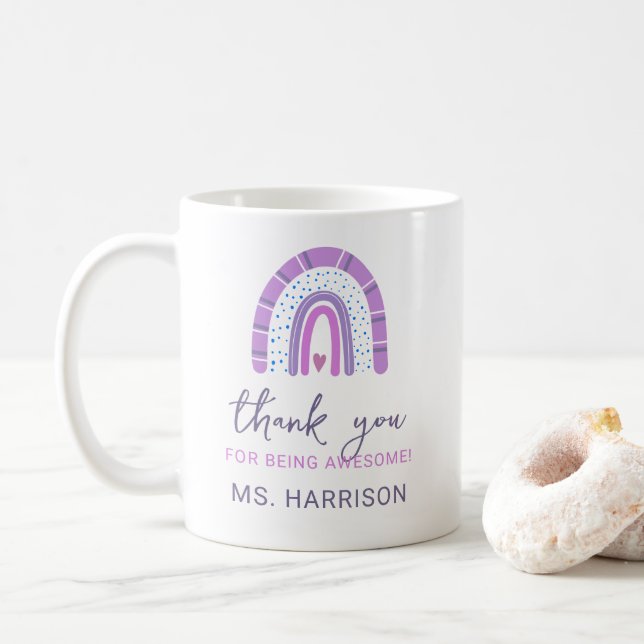 Taza De Café Profesores personalizados arcoiris gracias (Con donut)