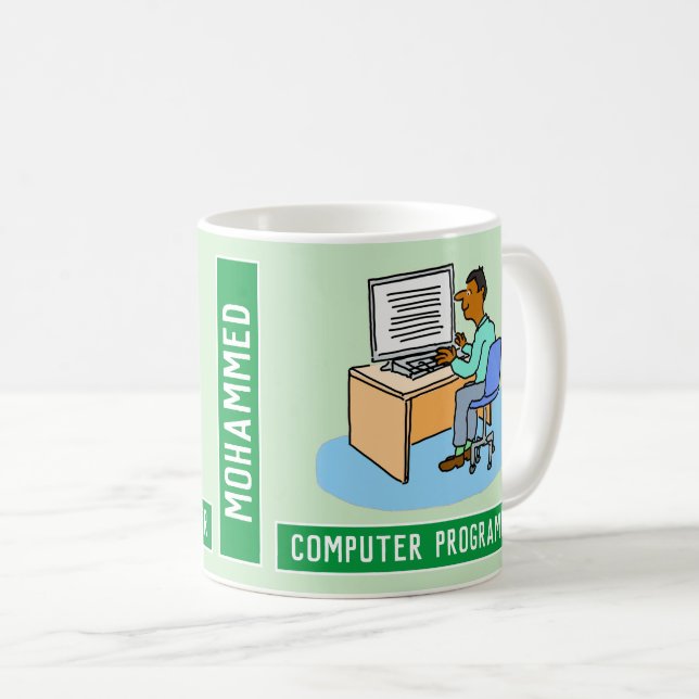 Taza De Café Programador De Computación Masculino Asiático Con  (Anverso derecho)