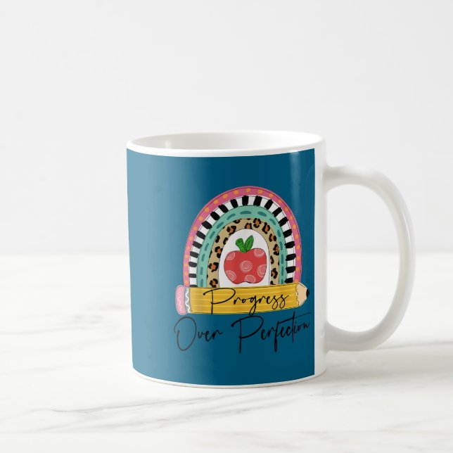 Taza De Café Progress Over Perfection Rainbow Pencil Motivation (Derecha)