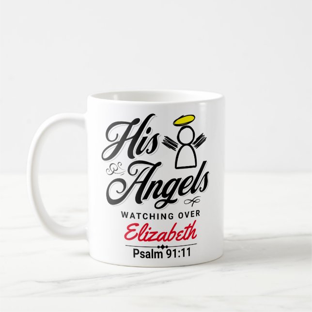 TAZA DE CAFÉ PROMESA DE ANGEL PERSONALIZADA - PSALM 91:11 (Izquierda)