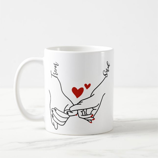Taza De Café Promesa Pinky Manos Amantes Regalo (Izquierda)