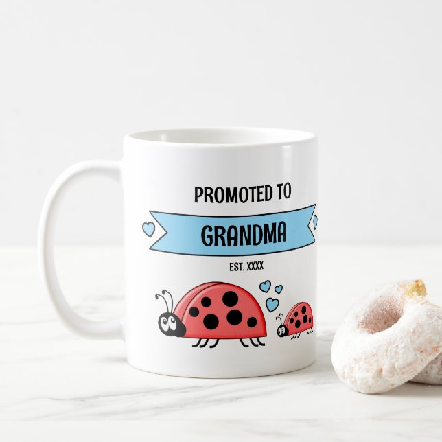 Taza De Café Promoted to grandma ladybugs blue (Con donut)