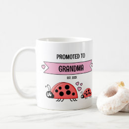 Taza De Café Promoted to grandma ladybugs pink