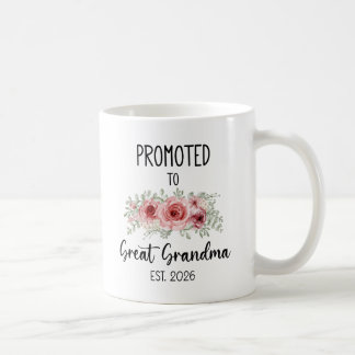 Taza De Café Promoted To Great Grandma Est 2026 Flowers Baby