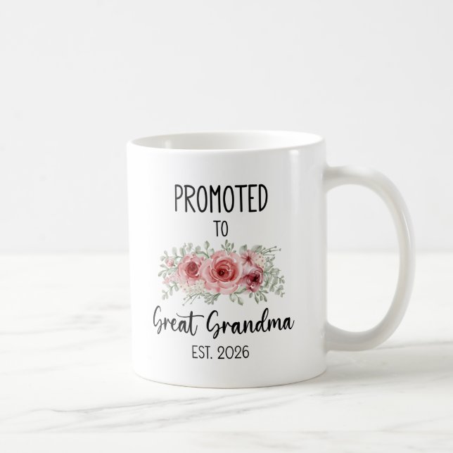 Taza De Café Promoted To Great Grandma Est 2026 Flowers Baby (Derecha)