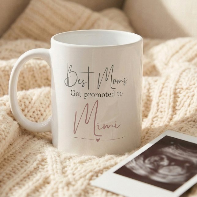 Taza De Café Promoted to Mimi Gift Pregnancy Announcement (Best moms get promoted to Mimi mug)