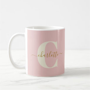 Taza De Café Propuesta de Dama de Honor Rosa Oro Monograma Nomb